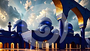 Mosque for Ramadan Kareem Eid Greetings for Muslim Festival Islamic Culture Ramzaan Generative AI photo