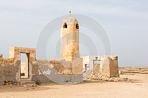 Mosque in ruined old Arab traditional town Al Jumail, Qatar. Middle East. Persian Gulf.
