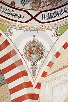 Mosque Samii 1437 - 1447 in the city of Edirne in Turkey. Traditional Turkish painting on the dome