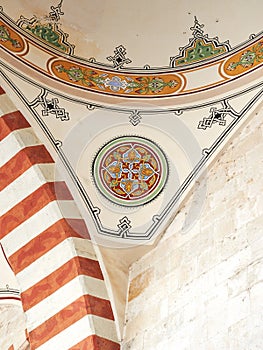 Mosque Samii 1437 - 1447 in the city of Edirne in Turkey. Traditional Turkish painting on the dome