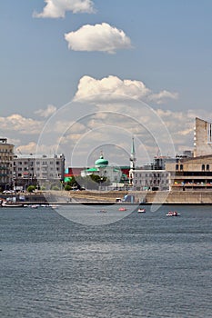 Mosque on shores of Nizhny Kaban Lake. Kazan, Tatarstan, Russia