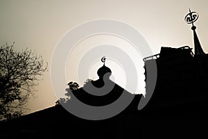 Mosque silhouette, place of worship of Islam