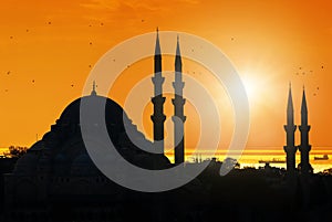 Mosque silhouette during sunset