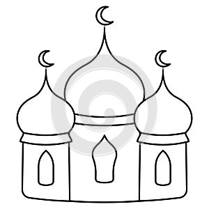 Mosque. Sketch. Vector illustration. Muslim prayer architectural structure. Doodle style.
