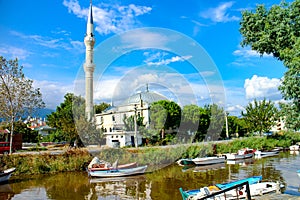Mosque at a small creek in Akcay, Balikesir province, aegean Turkey