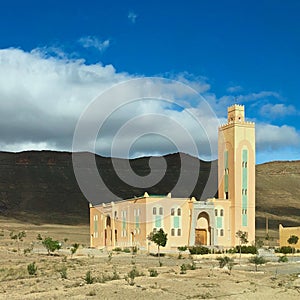 A mosque standing alone in Middle Atlas Mountains in Morocco