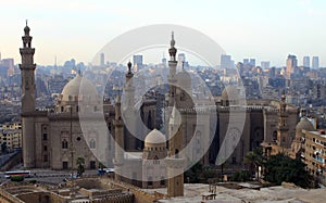 Mosque of Sultan Hasan and cityscape of Cairo