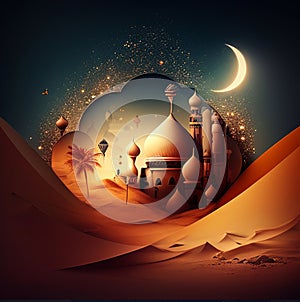 mosque with the theme of Ramadan and Islamic holidays photo