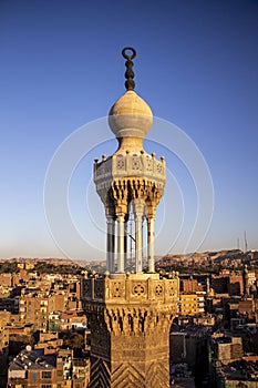 Mosque tower in the center of Cairo in Egypt