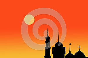 Mosques Dome shadow on twilight sky night dark red on Moon