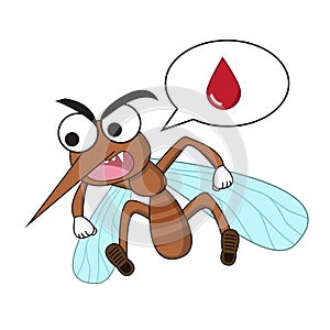 Mosquito in cartoon style, isolated on white