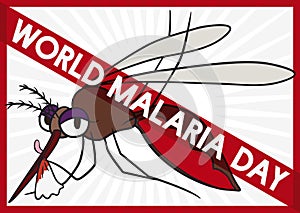 Mosquito Full of Blood with Forbidden Sign in Malaria Day, Vector Illustration