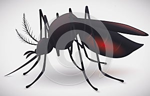 Mosquito Full of Blood Silhouette, Vector Illustration