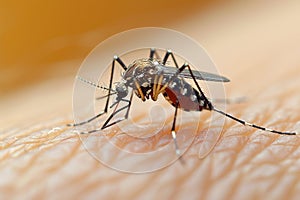 Mosquito on human skin, a close up capturing a common annoyance