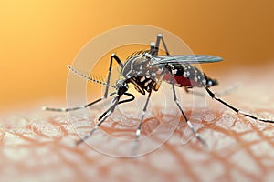 Mosquito on human skin, a close up capturing a common annoyance