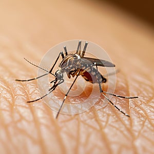 Mosquito on human skin, a close up capturing a common annoyance