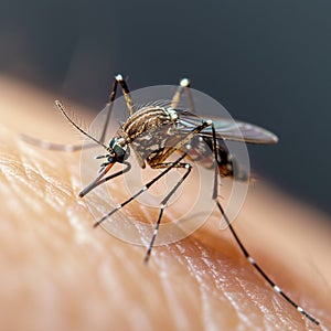 Mosquito on human skin, a close up capturing a common annoyance