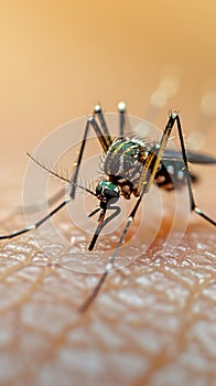 Mosquito on human skin, a close up capturing a common annoyance