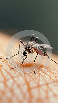 Mosquito on human skin, a close up capturing a common annoyance