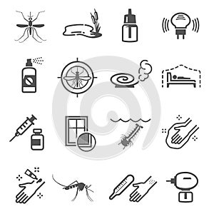 Mosquito, insect protection linear icons set isolated on white. Anti-mosquito screen pictograms.