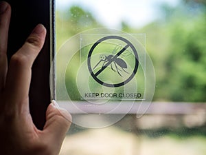 Mosquito, Keep door closed, A door with a symbol mosquito danger sign template