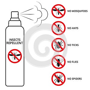 Mosquito repellent vector illustration  isolated on white.  Insect prohibition signs