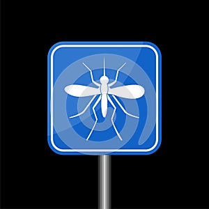 Mosquito road sign isolated on black background