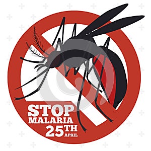 Mosquito Sign to Promote Malaria Prevention, Vector Illustration