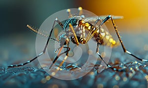 Mosquito is sitting on surface. A close up of mosquito on skin