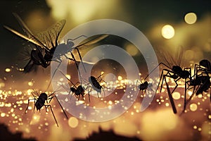 Mosquitos group flying at night