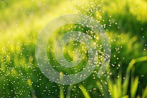 Mosquitos swarm flying in sunset light