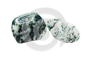 Moss agate with chalcedony geological crystal
