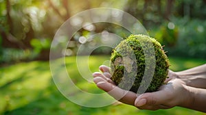 The moss ball in hands.AI generated image