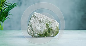 Moss-covered rock in a serene natural setting photo