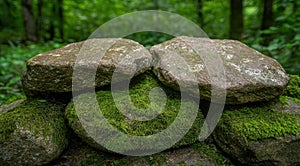 Moss-covered rocks in a lush forest