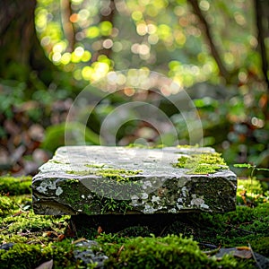 Moss Covered Stone in Forest Setting