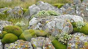 Moss Growing on Rocks in Field