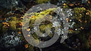 A Fallen Branch Covered In Orange And Yellow Moss photo