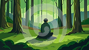 A mosscovered clearing in the woods where a person sits and finds solace in the stillness of the surrounding trees photo