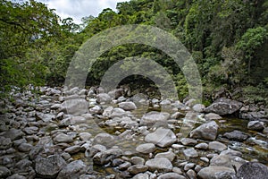 Mossman River and Lookout in rural rainforest at Mossman Gorge National Park Daintree Region Queensland Australia.