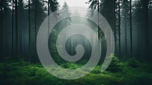 Serene And Calming Dark Green Forest Scene With Detailed Foliage photo