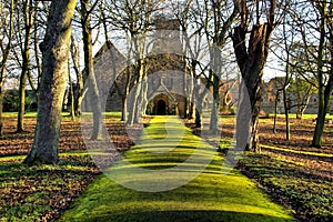 Mossy Green Path to St Paul`s Church in Jarrow