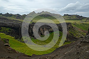 Mossy mountains at Katla Geopark in the south of Iceland photo