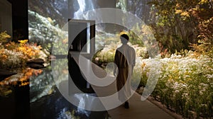 Portal Garden: Reflective Moss Corridor and Bright Gateway photo