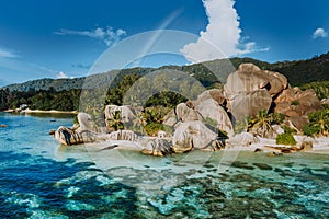 The most beautiful Anse Source D'Argent tropical beach, La Digue Seychelles. Luxury exotic travel concept