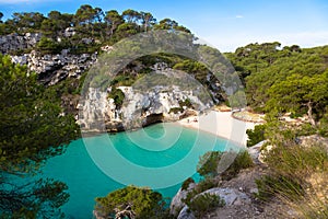 The most beautiful beach in Menorca during first hours of the day 07:00, summer season