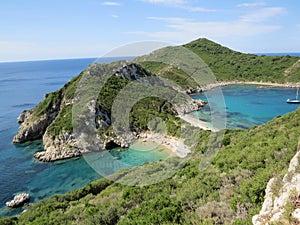 The most beautiful Porto Timoni Beach, Afionas on the Greek island Corfu.