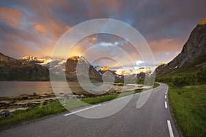 The most beautiful road to drive through during the midnight sun in northern Norway