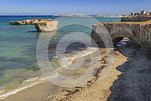 The most beautiful sandy beaches of Apulia. Salento coast: San Foca Beach ITALY.