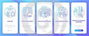 Most common genetic disorders navy onboarding app page screen with concepts photo